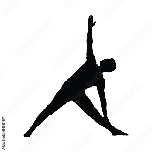 Silhouette of a man performing a yoga pose on a white background exercise