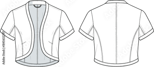 jacket, fashion, sketch, apparel, garment, vector, illustration, template, sleeve, hem, seam, design, technical, cropped, bolero