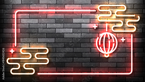Vector neon Chinese New Year frame isolated on wall background.