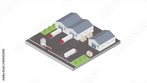 Wallpaper Mural Isometric composition with delivery trucks trainer and containers near warehouse entrance. Warehouse, storage, logistics, storehouse, truck, forklift.  Torontodigital.ca