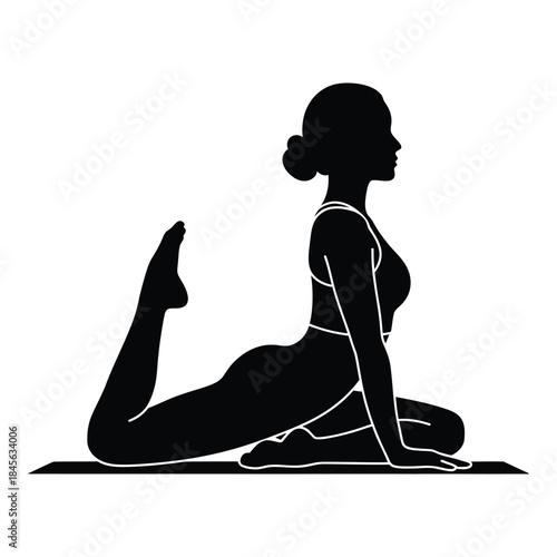 Black silhouette of woman in yoga pose on mat female fitness