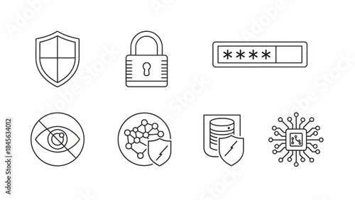 Cyber Security and Data Protection Icons Set for Digital Safety