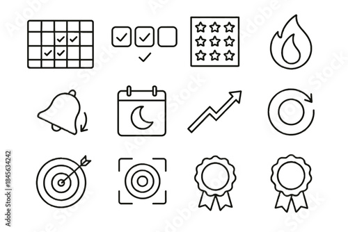 Badge sleep target calendar icon vector minimalist grid checkbox moon bullseye tracker
