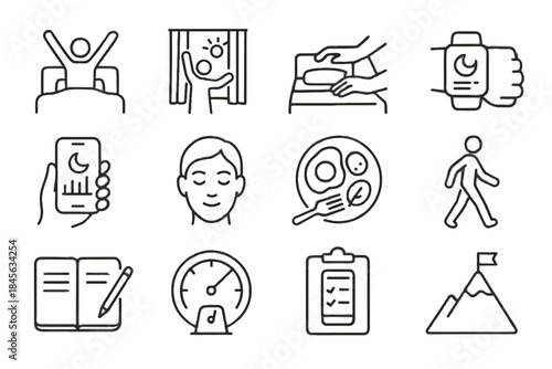Healthy neatly bed outline phone sleep icons icon stats smartphone vector energy
