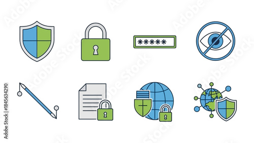 Cyber Security and Data Protection Icons Set for Digital Safety
