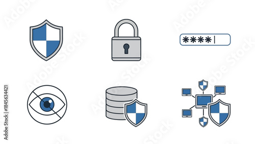 Cyber Security and Data Protection Icons Set for Digital Safety