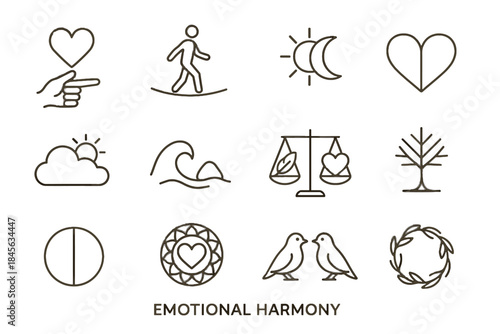 Icon circle heart overlapping emotional feather vector tree equal perfect pair harmony