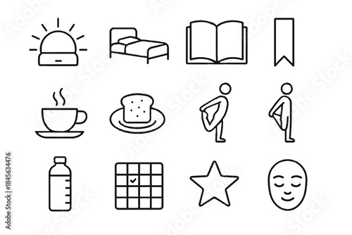 Saucer tracker relaxed standing morning icons pose vector bottle icon routine water