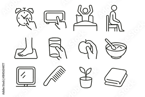Plant sitting soft vector off icon switching routine simple morning clock icons