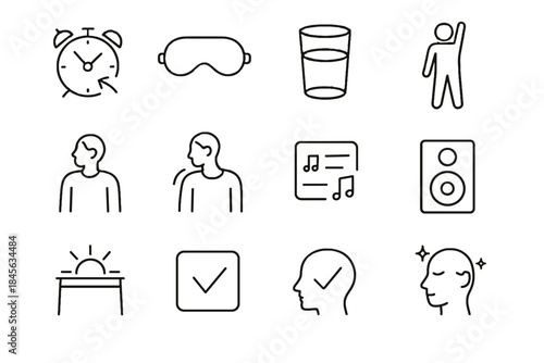 Morning vector figure icon roll routine icons checkmark stretching earlier simple gentle
