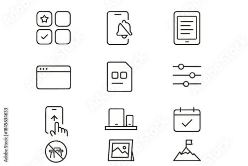 Minimalism icon summit to shelf set calendar life digital vector mark icons