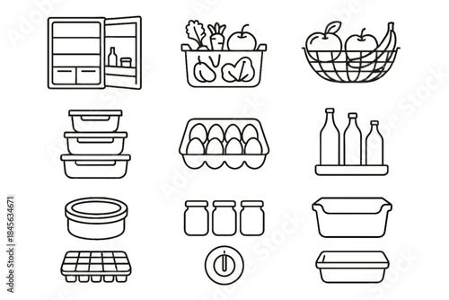 Knob icon organizer drawer vector fruit vegetable leftover icons fridge sustainable tray