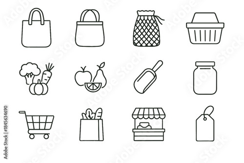 Grocery stall reusable product hanging bulk icon vector jar sustainable refillable seasonal