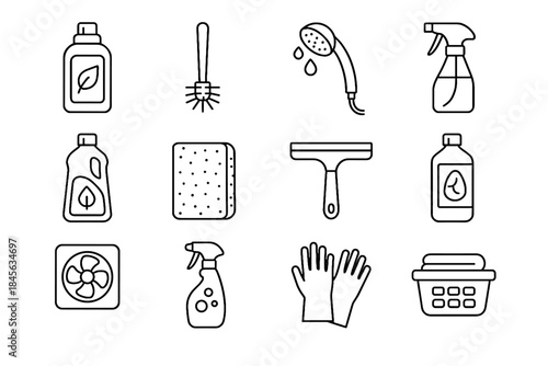 Basket natural bamboo eco gloves friendly recycled vector cleaner squeegee bottle icon