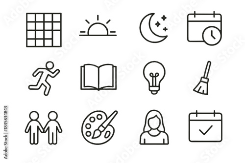 Icon morning chores planning evening learning minimalist block session time blocking vector