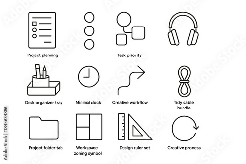 Project creative zoning workspace set planning shapes icon markers icons vector task