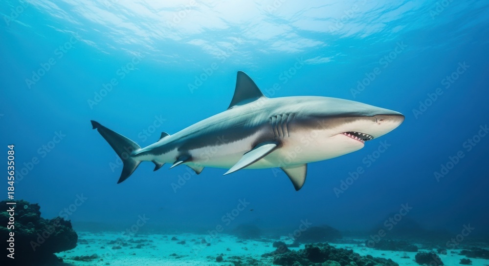 Fototapeta premium Graceful shark swimming in ocean depths