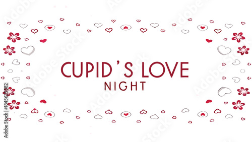 Valentine's day decorative poster with red hearts and flowers on white background for love and romance