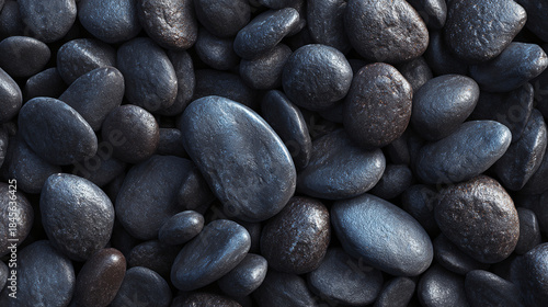 An alluring collection of smooth, dark pebbles, each bearing a unique texture and subtle variations in tone. Their forms are nature's art, speaking of time and the elements. 