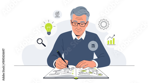 Mature businessman brainstorming ideas with creative thought process