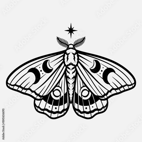 Moth with Pageantry Page Layout Design Element for Night Sky Celestic Graphics Vector