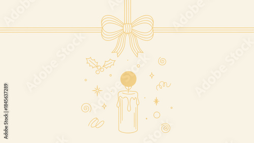Christmas candle with bow and holly festive holiday illustration for greeting cards and winter celeb