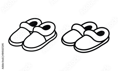 Two pairs of cartoon slippers side by side
