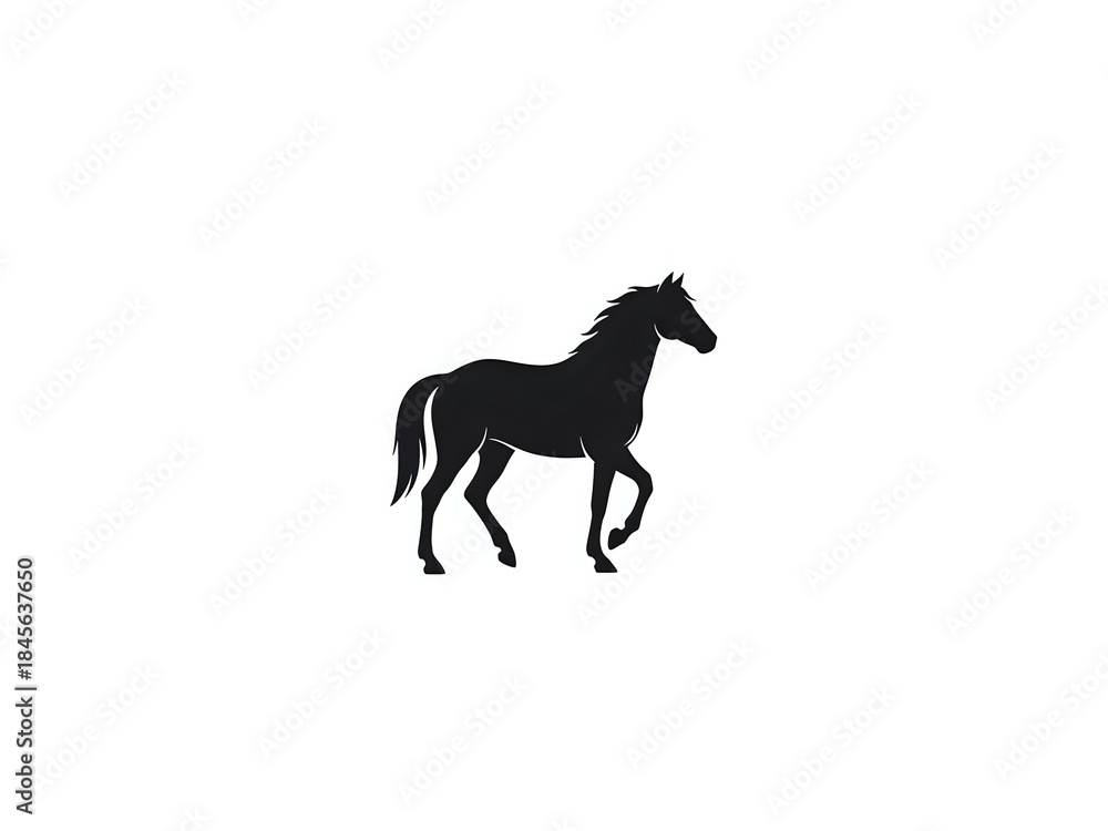 Fototapeta premium Black horse silhouette isolated on white background for logo design, equestrian branding, ranch marketing materials and western themed projects.