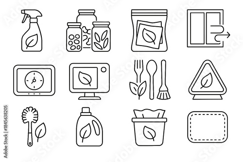 Vector smart heating window eco pantry reusable set icon programmable home