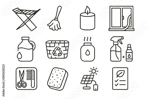 Sustainability home sponge vector reusable eco checklist grooming symbol cleaning jug icon