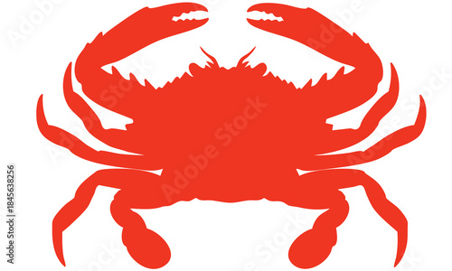 Bold Solid Red Silhouette Graphic Illustration of a Large King Crab with Raised Claws