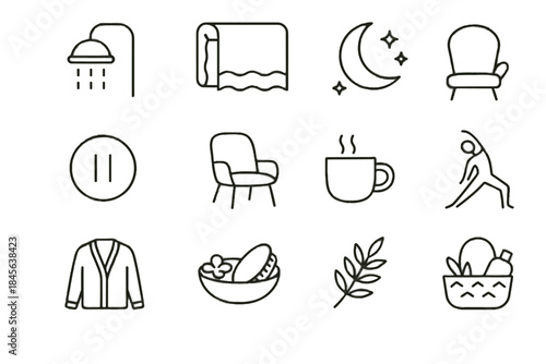 Vector icons silhouette mug movement towel cozy fluffy icon evening self care