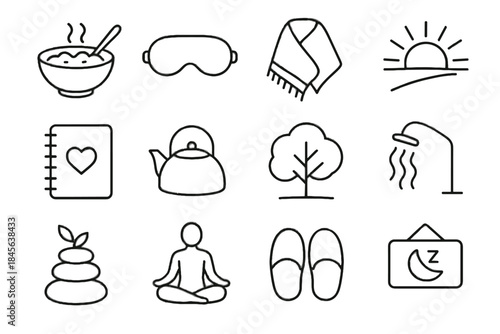 Silhouette stones shower warm care morning icon vector cozy self bowl notebook