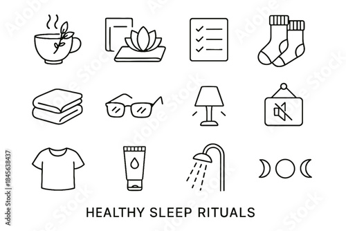 Warm healthy icons sleep mix shower shirt checklist vector room icon tube