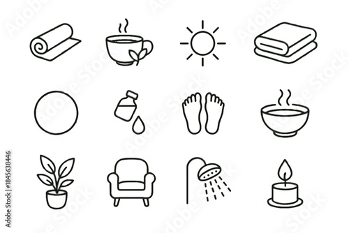 Icon grounding fold herbal vector foliage flame comfy self tea massage icons