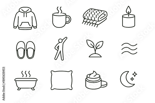 Stretching slippers care sprout warm blanket vector self icons bath nature icon