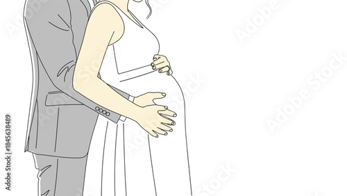 Loving couple embracing the expectant mother's pregnant belly in a minimalist illustration.