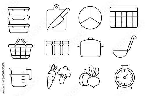 Prep spice containers minimalist cooking vegetables icon vector meal grocery chopping