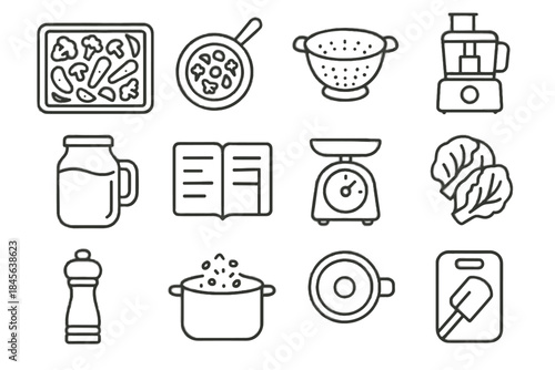 Simple roasted icons pan meal lid tray icon vector food broth cooking