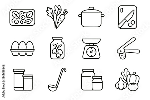 Vector cooking kettle meal planning cooker ladle jar minimalist pile storage icon