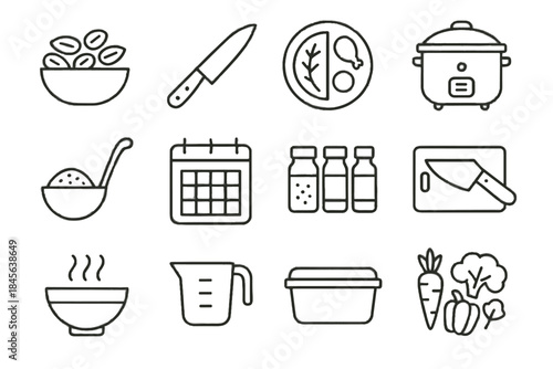Grain meal minimal set bowl knife vector tins prep raw icon
