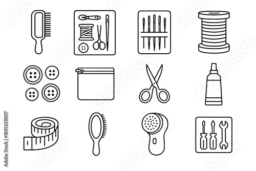 Vector icon zipper closet pouch wardrobe minimalist spare garment spool scissors needle