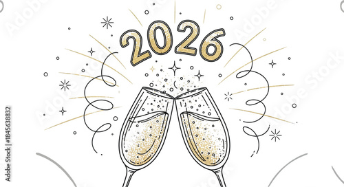 Cheers to 2026 with golden champagne flutes celebrating the new year in style
