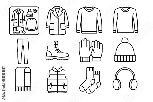 Winter wardrobe icons sweater gloves wool hand socks vector icon leggings compact