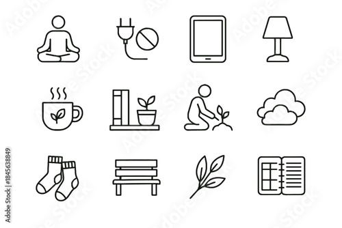 Herbal reading icons icon vector detox tidy nature comfort branch tea silhouette