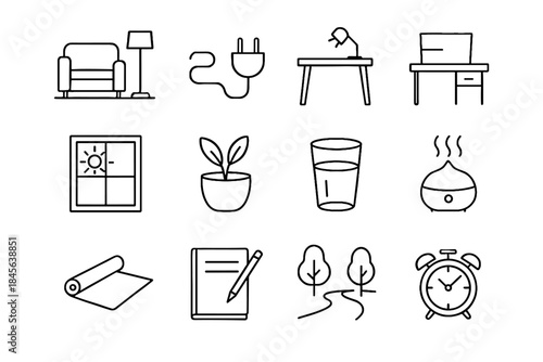 Icons minimal slow zone detox glass vector gratitude calming desk icon water