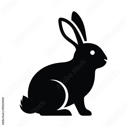 Black silhouette of a rabbit sitting on a white background bunny