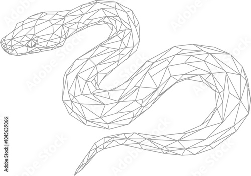 Minimalist low poly wireframe illustration of a winding snake shape on a clean white background
