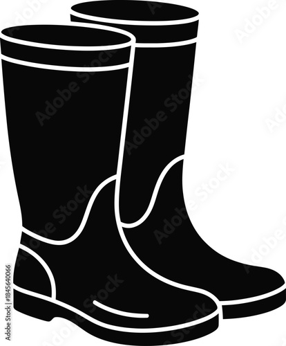 Rain Boots Icon – Black Rubber Wellington Boots Silhouette Illustration