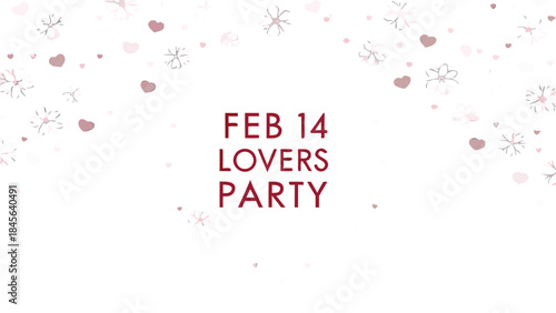Festive illustration of hearts and floral patterns for valentine's day celebration with red text on white background